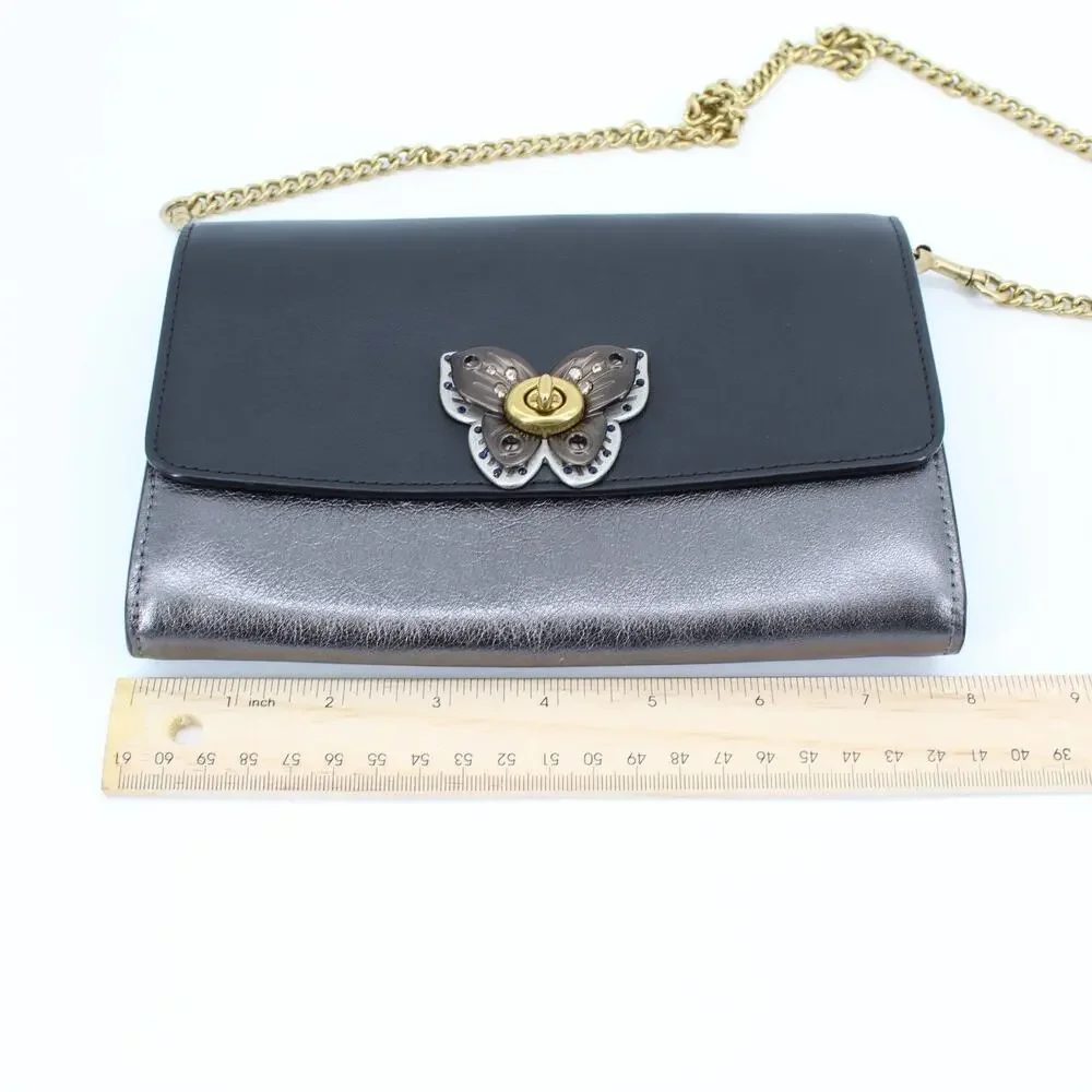 COACH Marlow Jeweled Turnlock Butterfly Leather chain Clutch Crossbody 73319